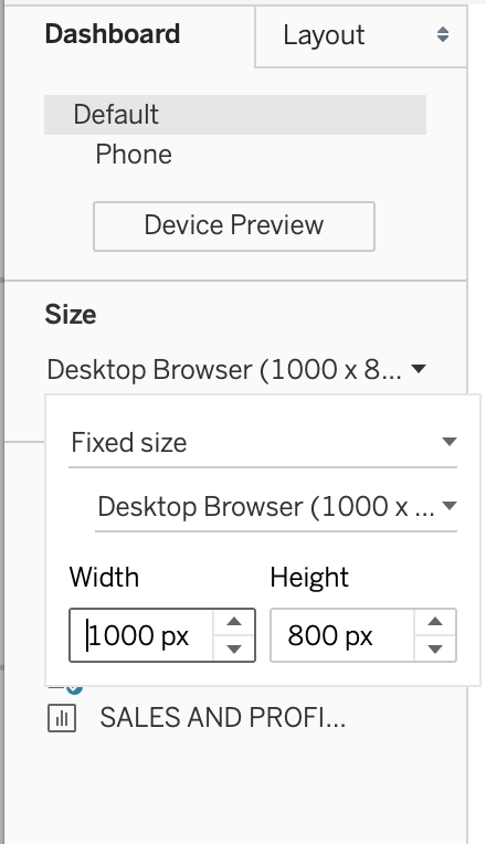Setting the width and height of your dashboard