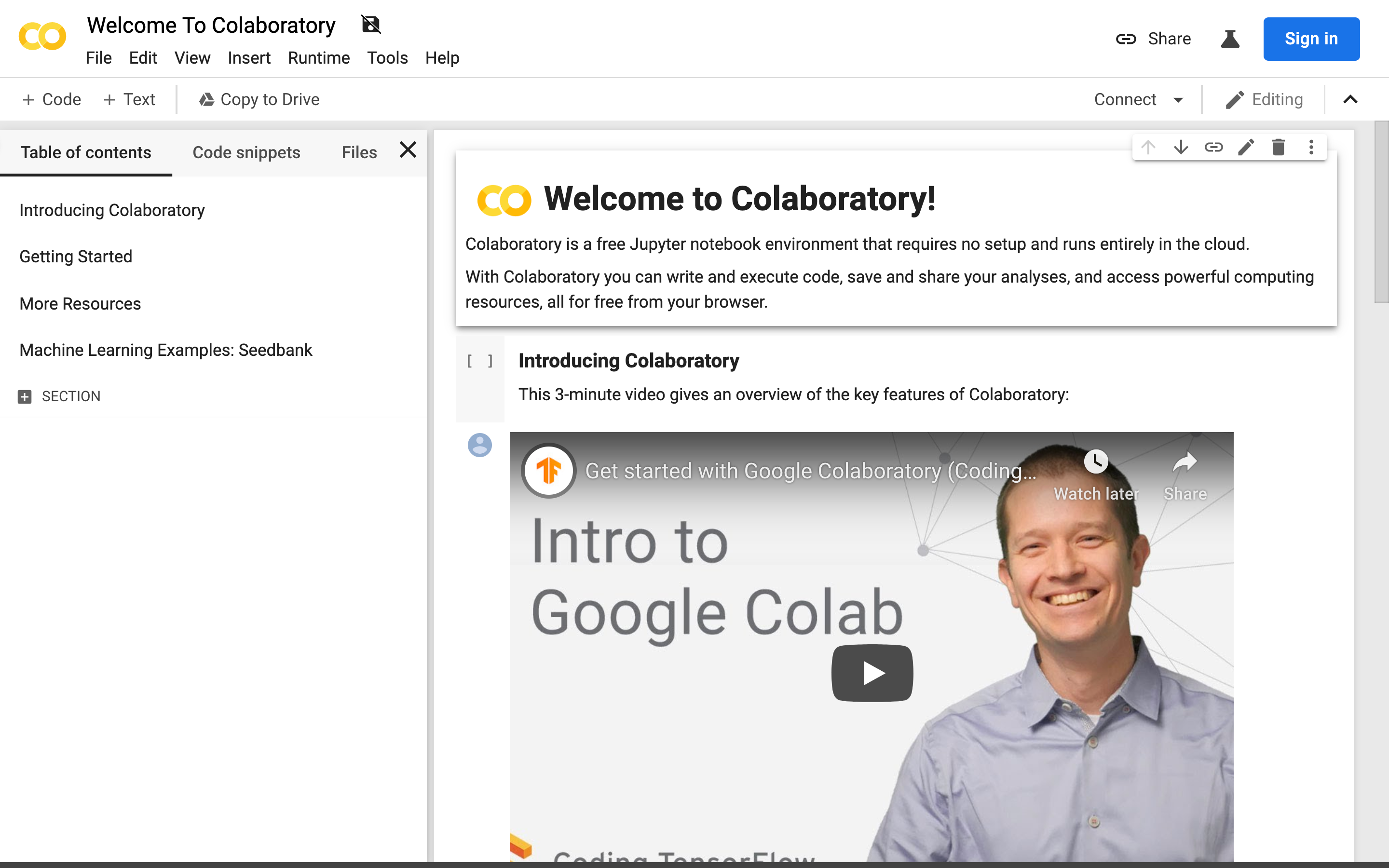 Google Colab - Landing Page