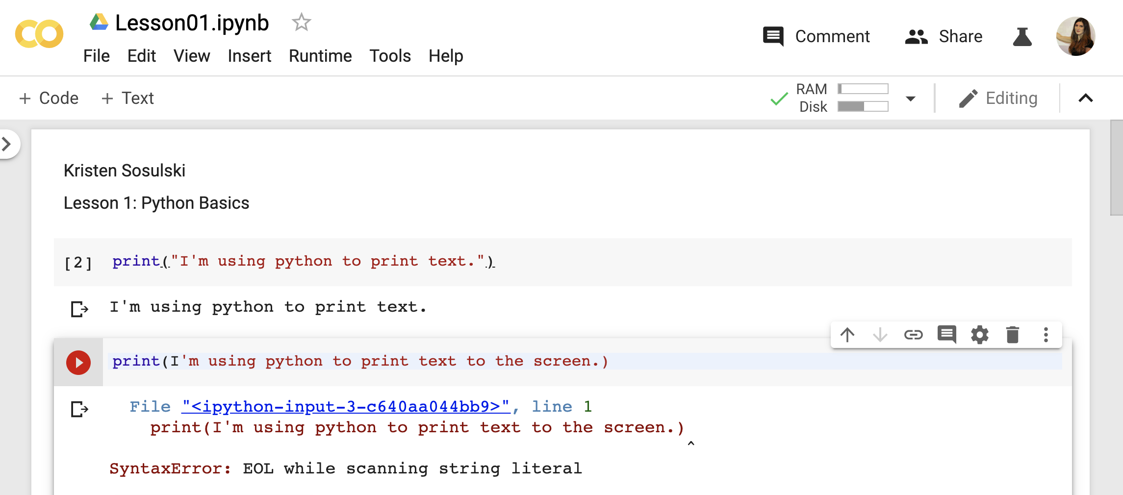 Running code chunks