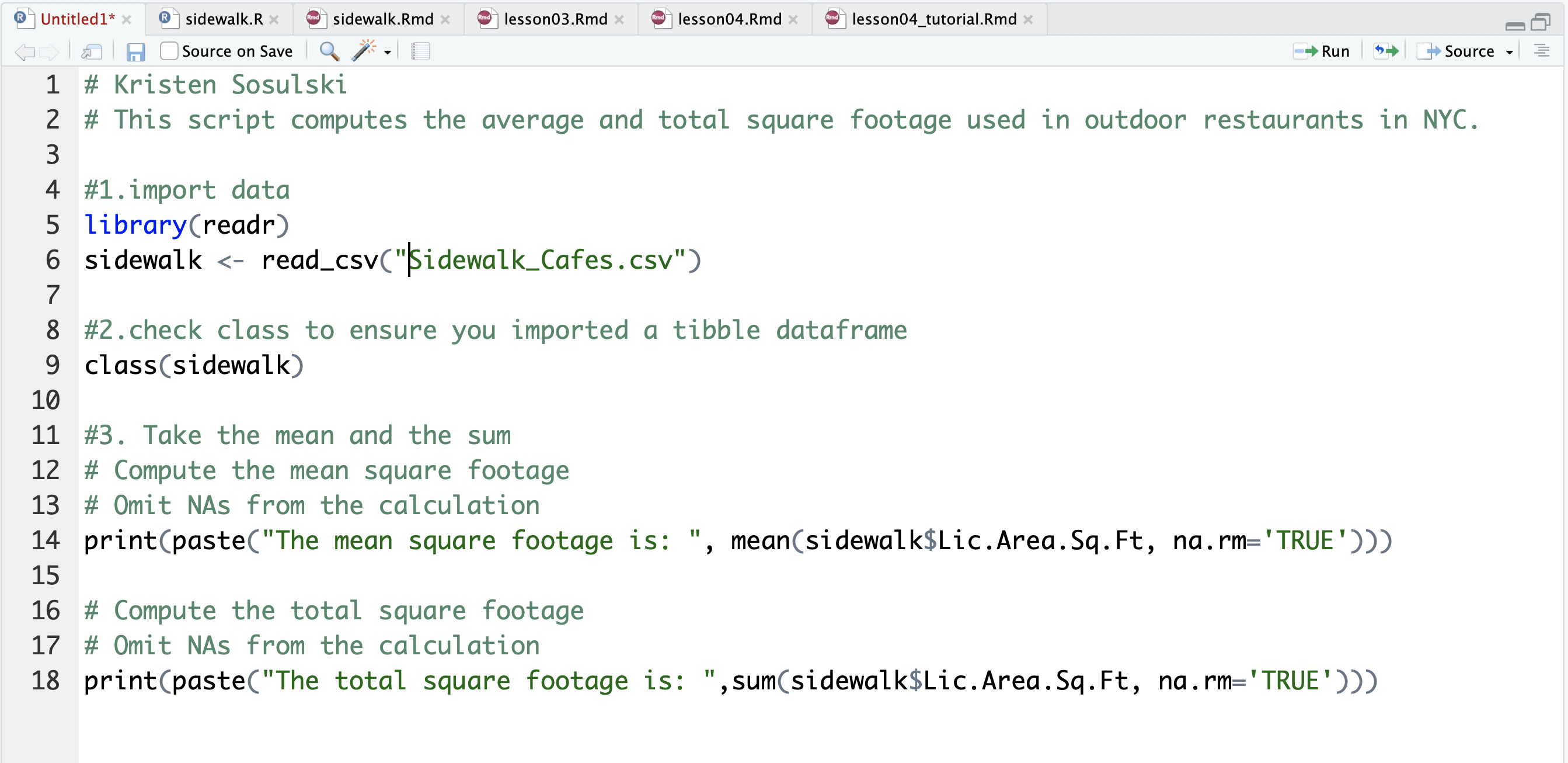 Comments added to the existing RScript file.