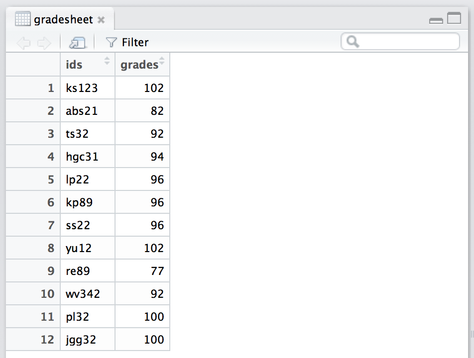 Data view using the View( ) function in RStudio.