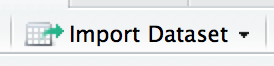 The Import Dataset control in RStudio’s Environment pane.