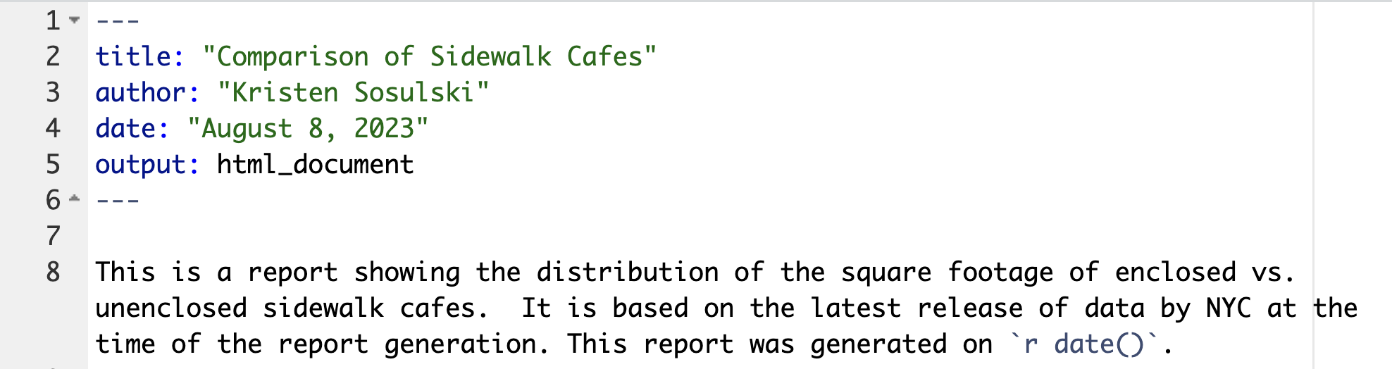 A markdown document in R.