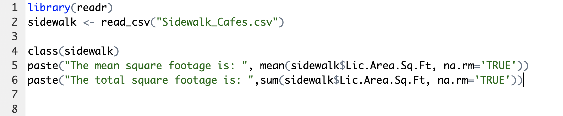 R commands written in an R script file.