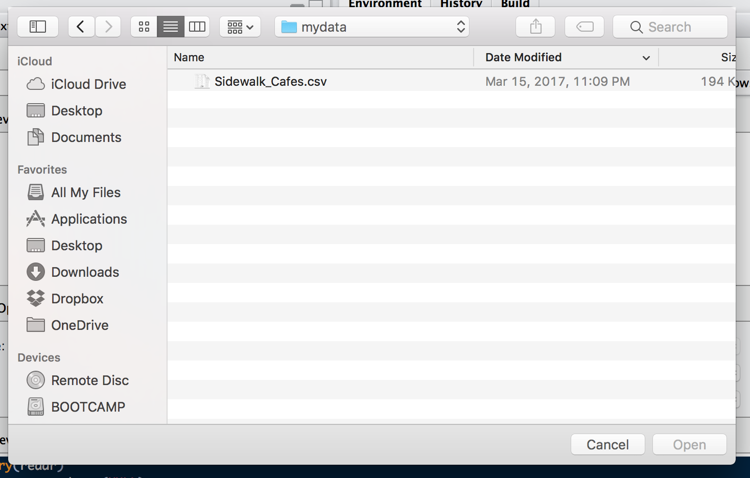 Navigating to your file in RStudio.